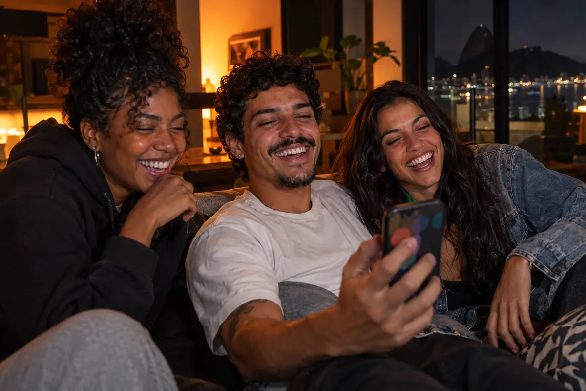 Amigos acompanhando uma live no celular